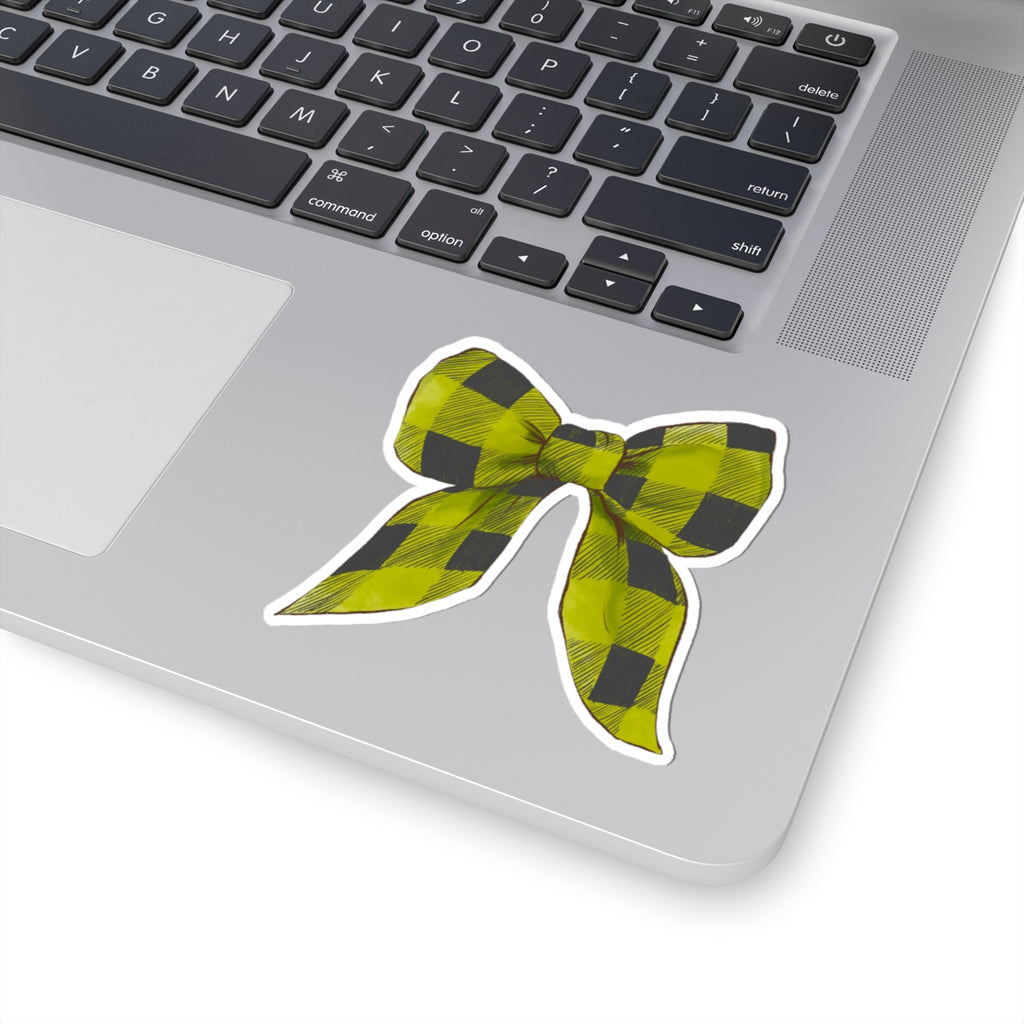 Bow Sticker | Green Buffalo Plaid | Cozy Christmas Vinyl Decal | Festive Holiday Design