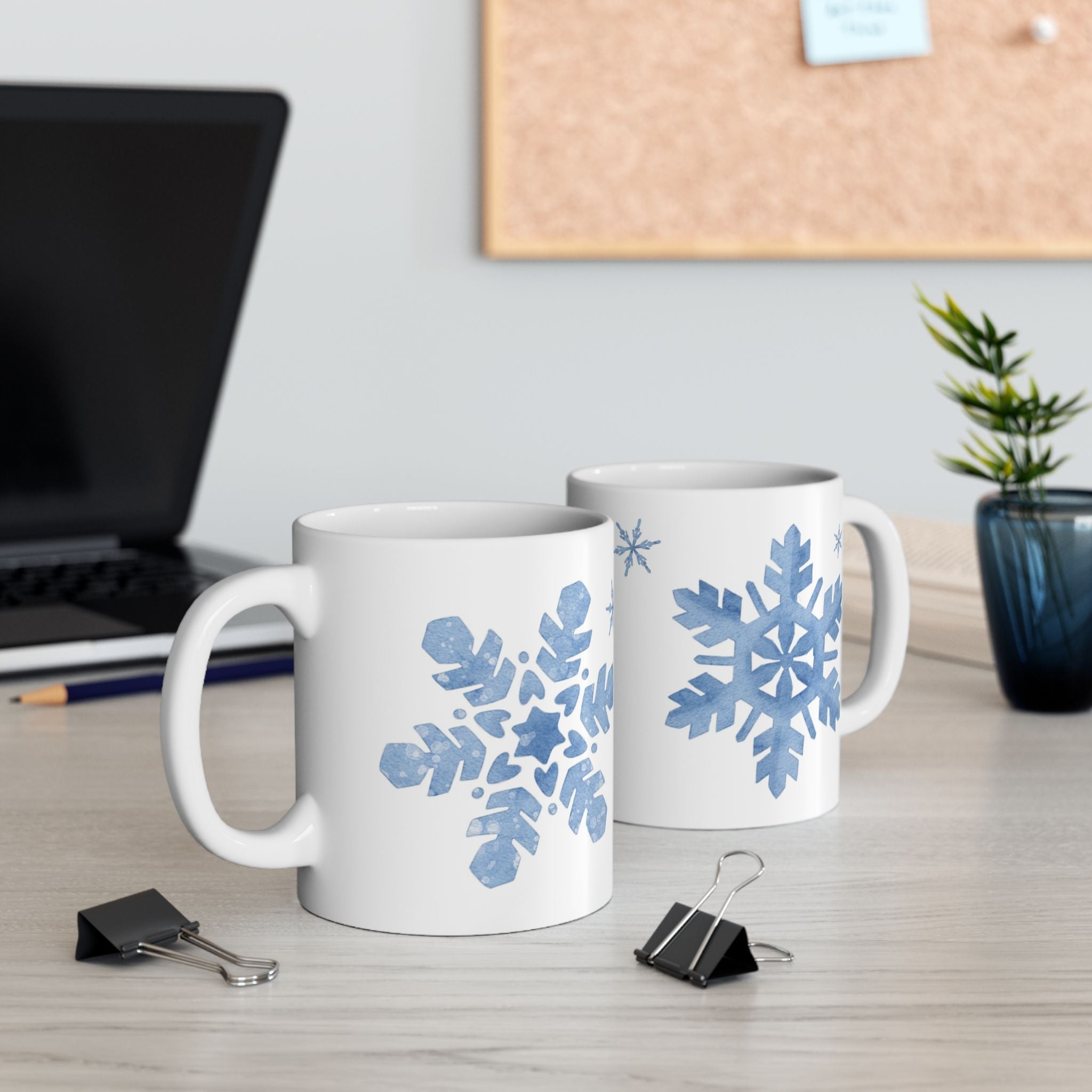 Snowflake Pattern Mug | Cozy Winter Coffee Cup | Minimalist Holiday Ceramic Mug