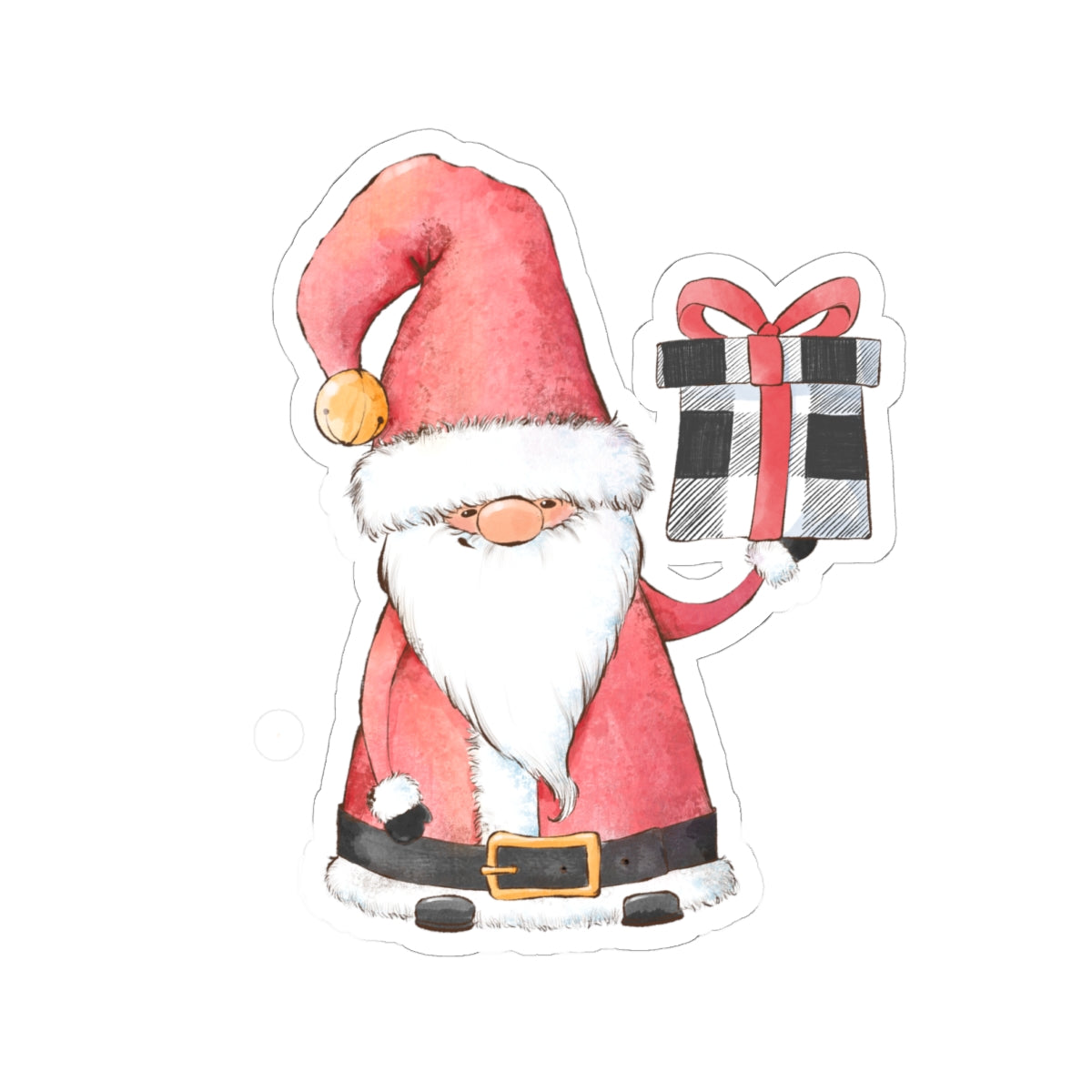 Red Santa Claus Sticker | Cozy Christmas Vinyl Decal | Festive Holiday Santa Holding Gift Design