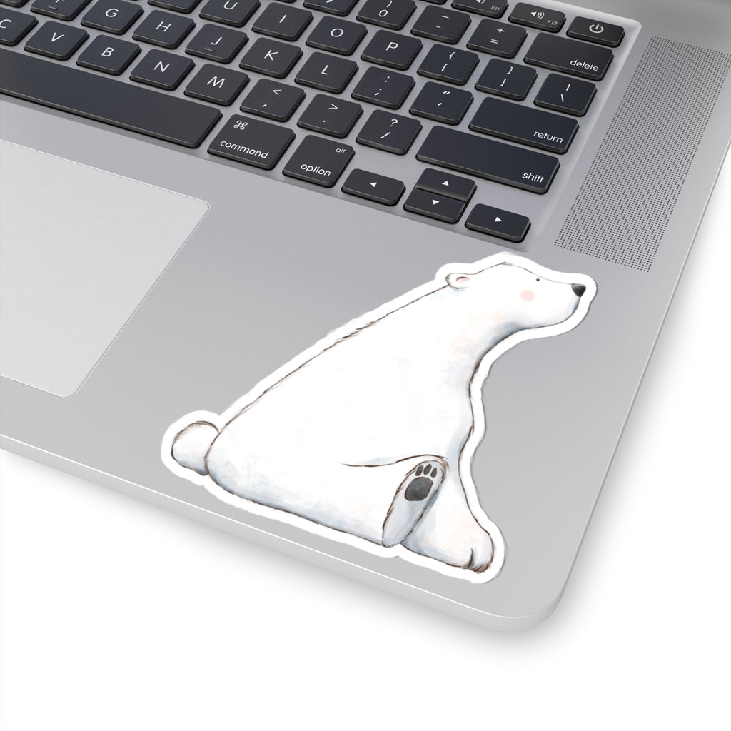 Polar Bear Sticker | Side View Sitting Looking Up | Cozy Winter Vinyl Decal | Festive Holiday Design