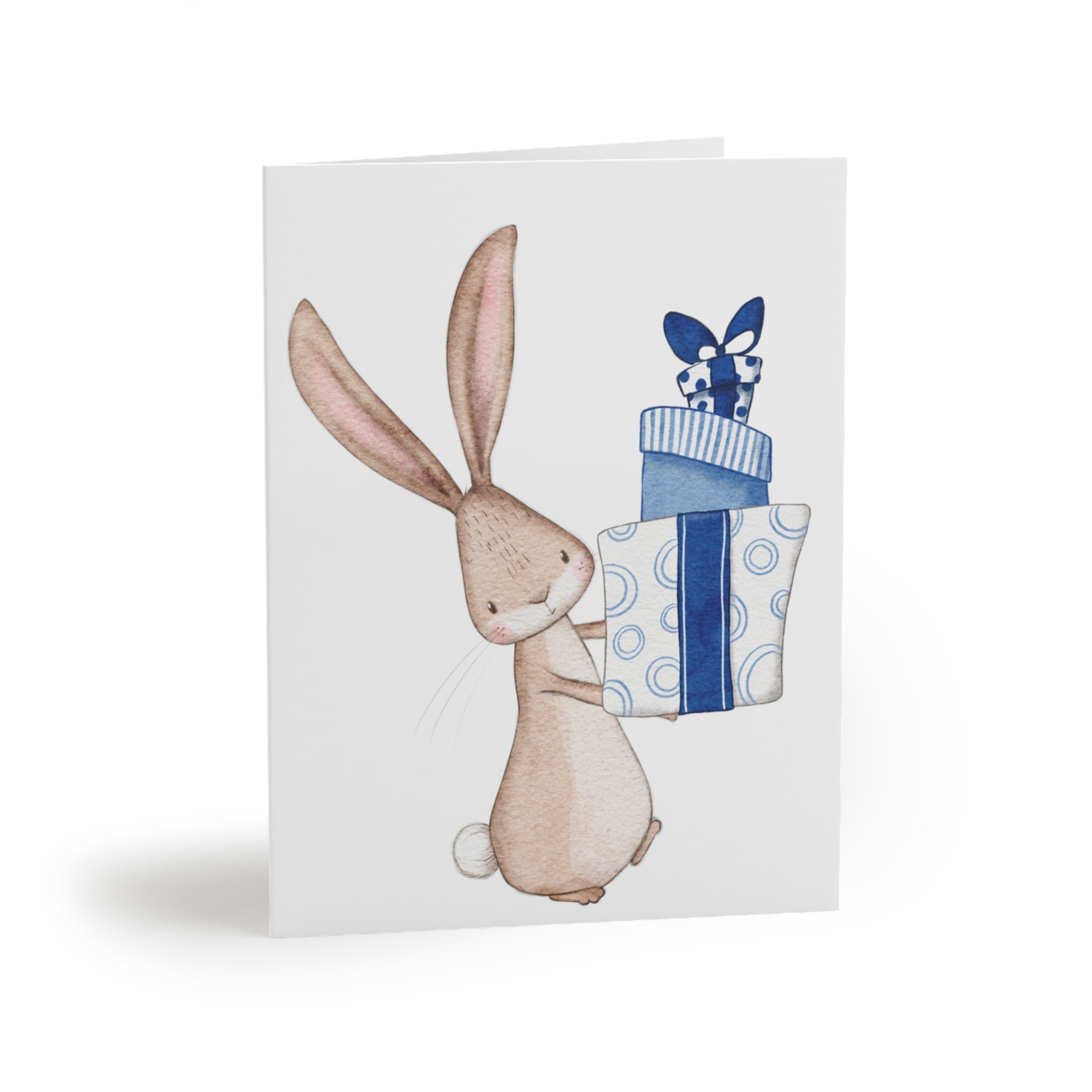 Bunny Holding Presents Greeting Card | Cozy Christmas Card | Woodland Winter Holiday Design