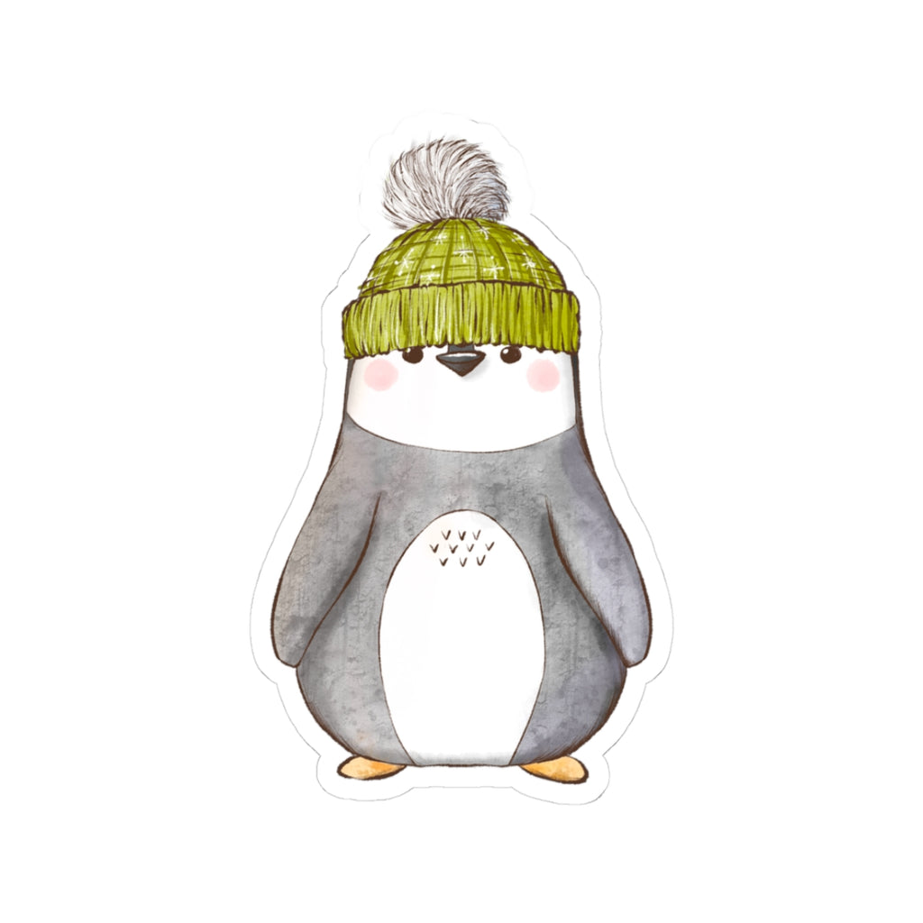 Penguin Sticker | Green Stocking Cap | Cozy Christmas Vinyl Decal | Festive Holiday Penguin Design