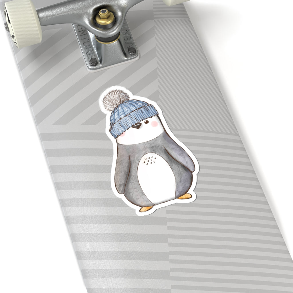 Penguin Sticker | Blue Stocking Cap | Cozy Christmas Vinyl Decal | Festive Holiday Penguin Design