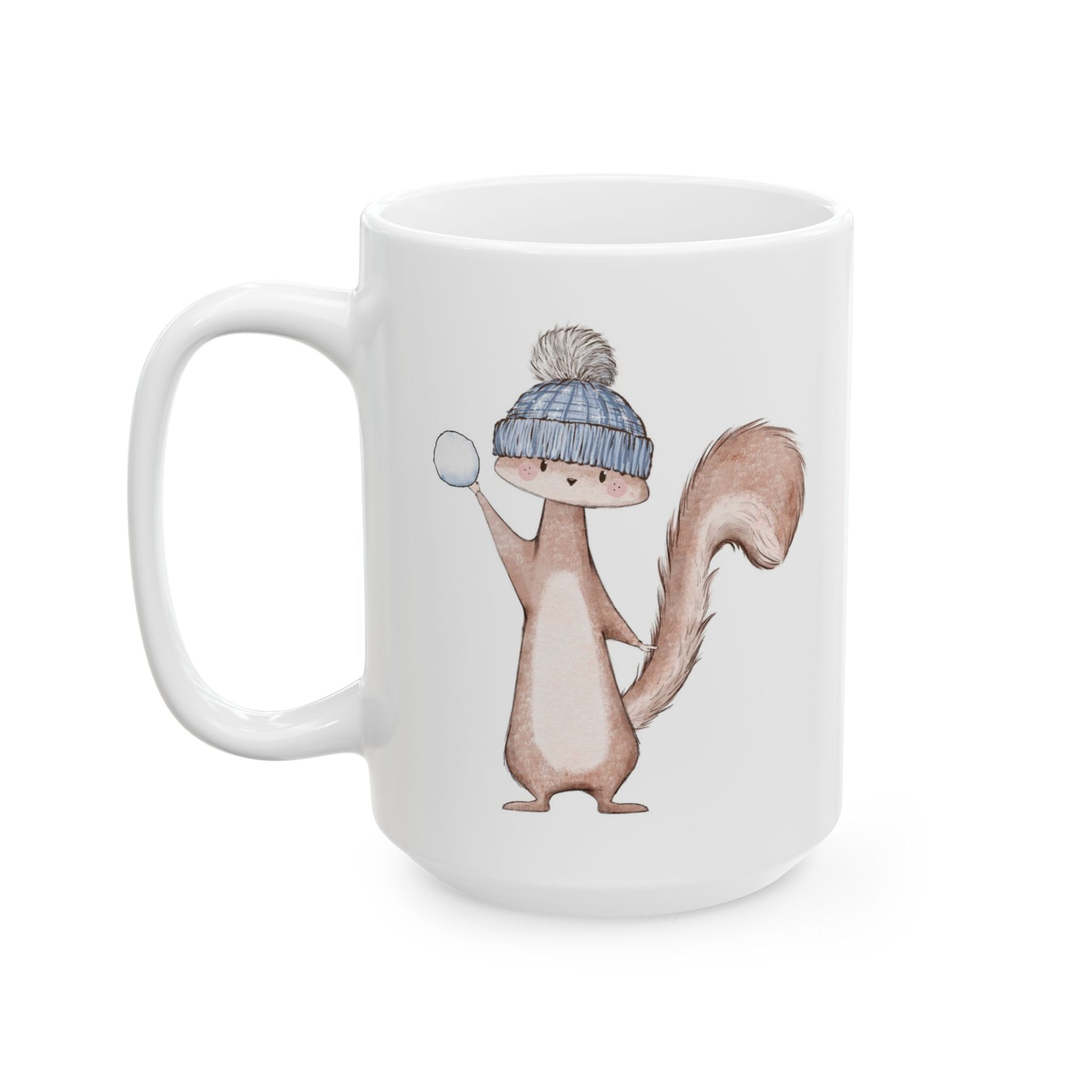 Funny Squirrel Hot Cocoa Mug | Silly Snowball Throwing Squirrel | Winter Coffee Cup with Cocoa Recipe
