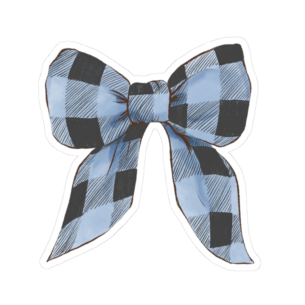 Bow Sticker | Blue Buffalo Plaid | Cozy Christmas Vinyl Decal | Festive Holiday Design