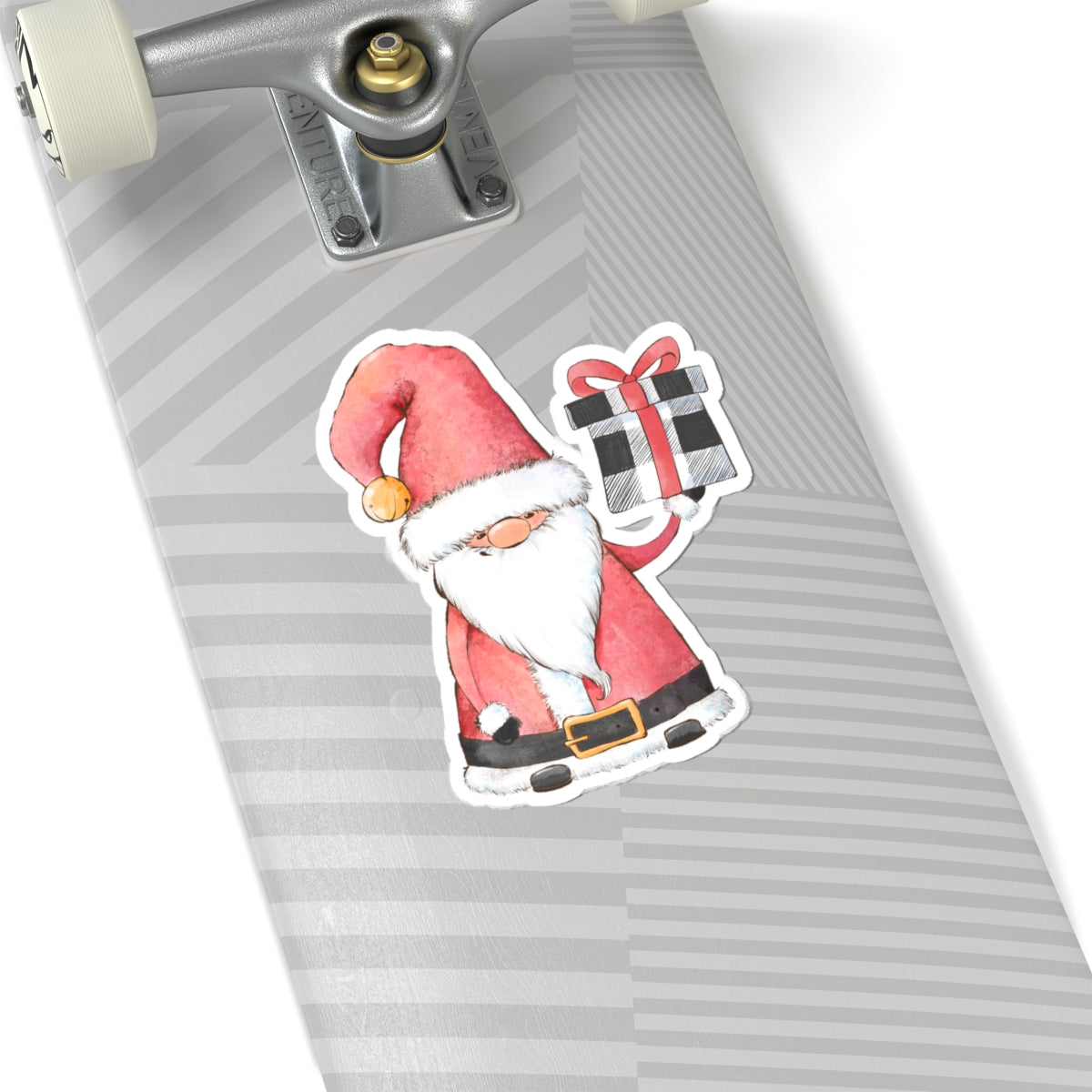 Red Santa Claus Sticker | Cozy Christmas Vinyl Decal | Festive Holiday Santa Holding Gift Design