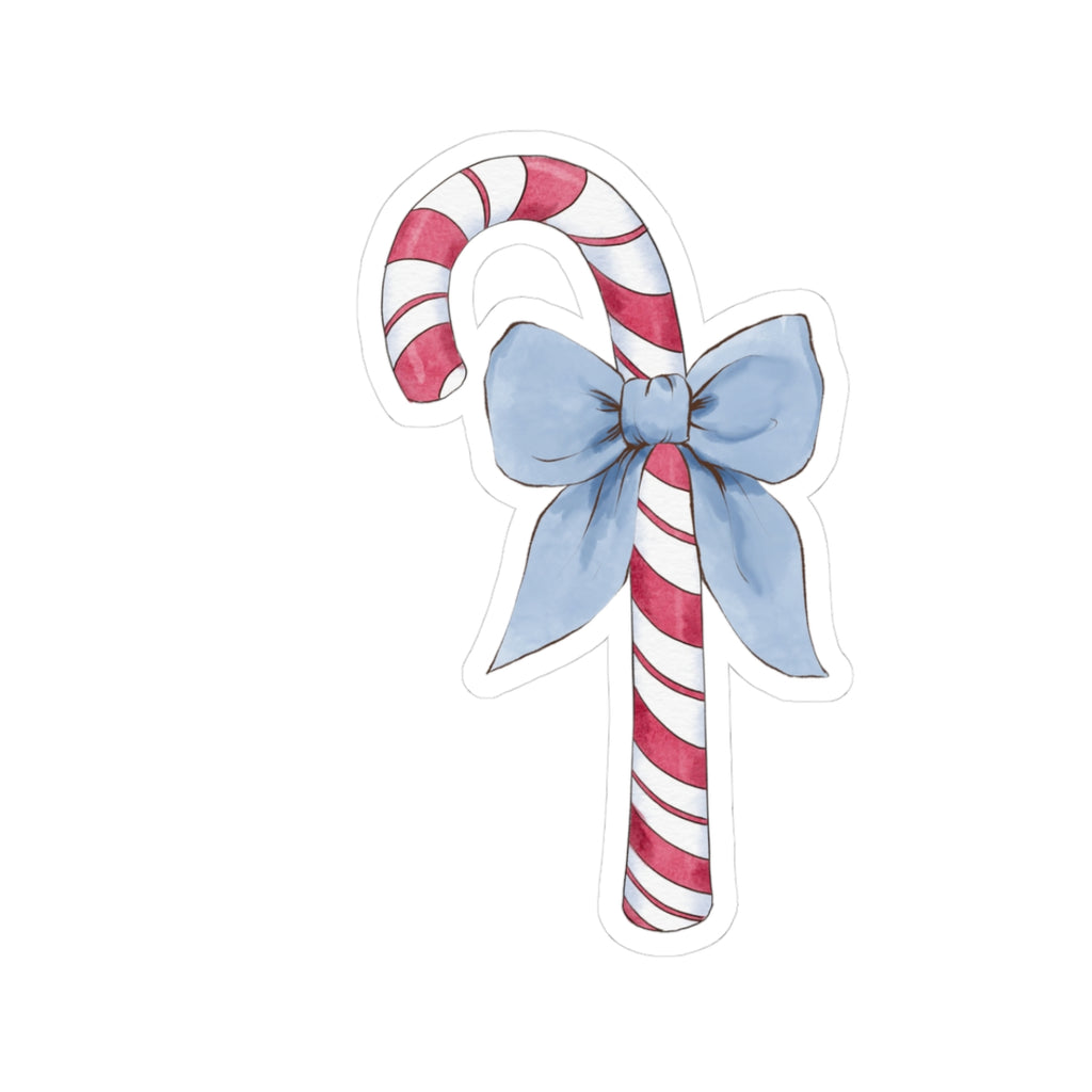 Candy Cane Sticker | Blue Bow | Cozy Christmas Vinyl Decal | Festive Holiday Design