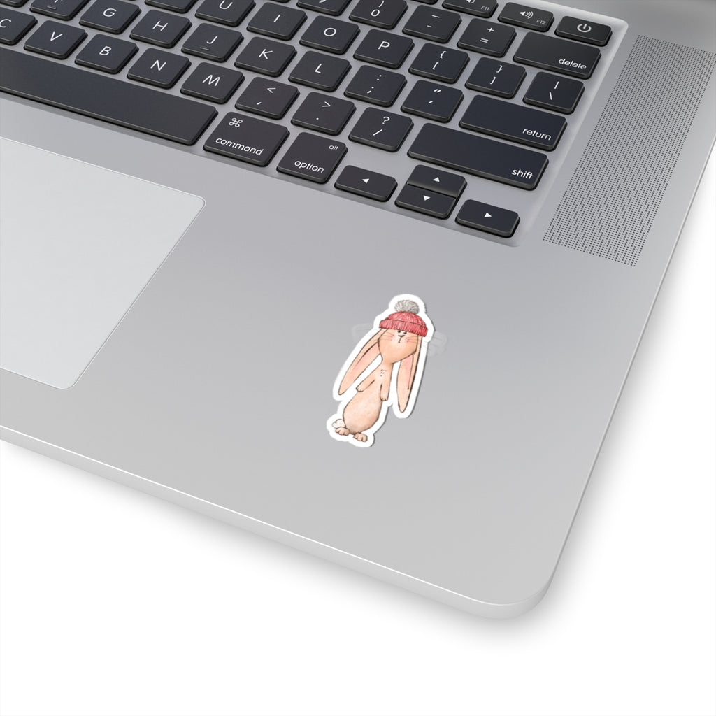 Bunny Sticker | Red Stocking Cap | Cozy Christmas Vinyl Decal | Festive Holiday Bunny Design