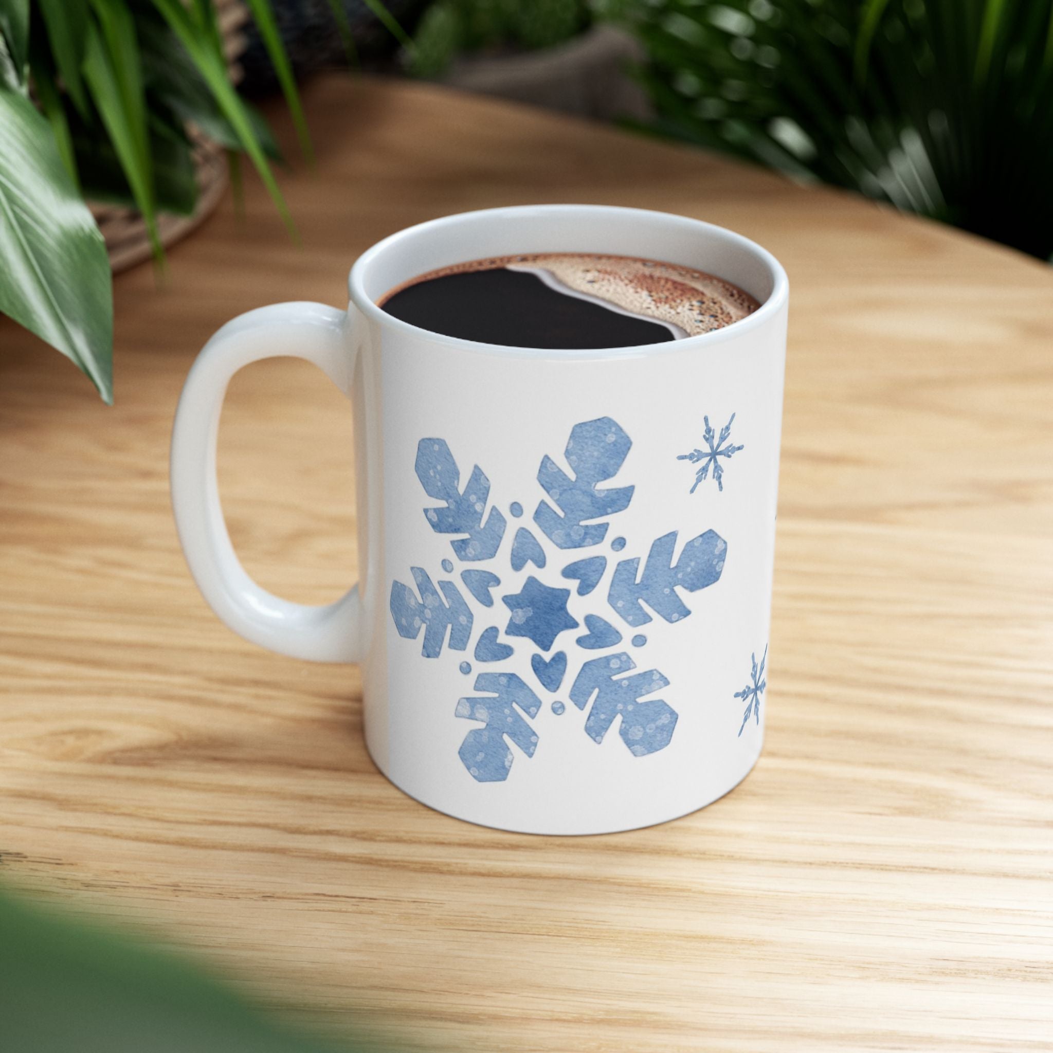Snowflake Pattern Mug | Cozy Winter Coffee Cup | Minimalist Holiday Ceramic Mug