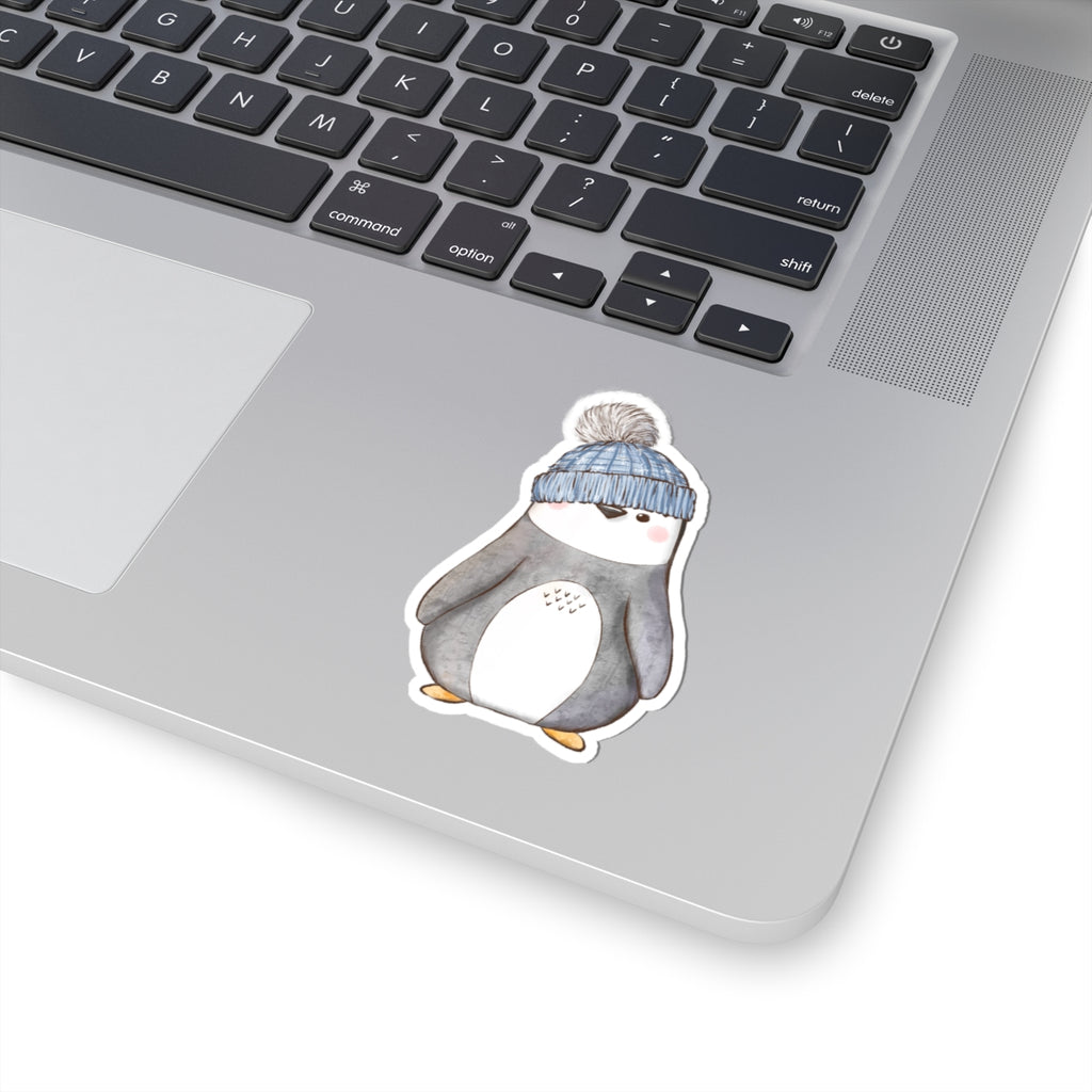Penguin Sticker | Blue Stocking Cap | Cozy Christmas Vinyl Decal | Festive Holiday Penguin Design