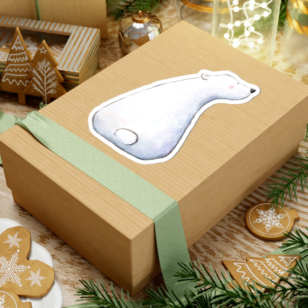 Polar Bear Sticker | Back View Sitting Looking Up | Cozy Winter Vinyl Decal | Festive Holiday Design