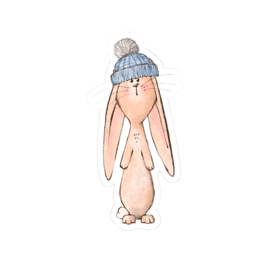 Bunny Sticker | Blue Stocking Cap | Cozy Christmas Vinyl Decal | Festive Holiday Bunny Design