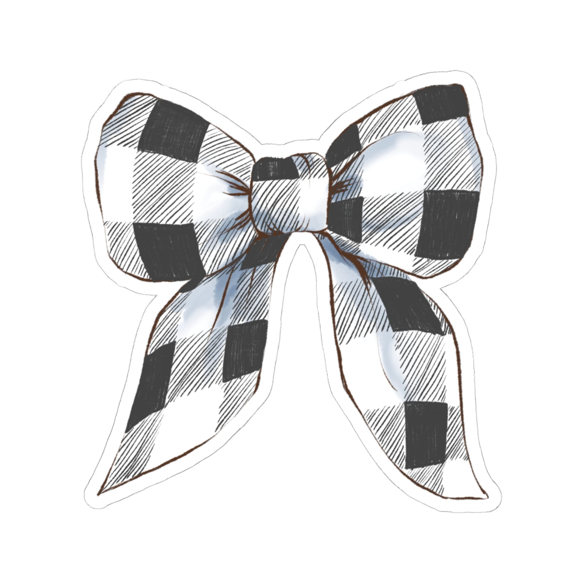 Bow Sticker | White Buffalo Plaid | Cozy Christmas Vinyl Decal | Festive Holiday Design