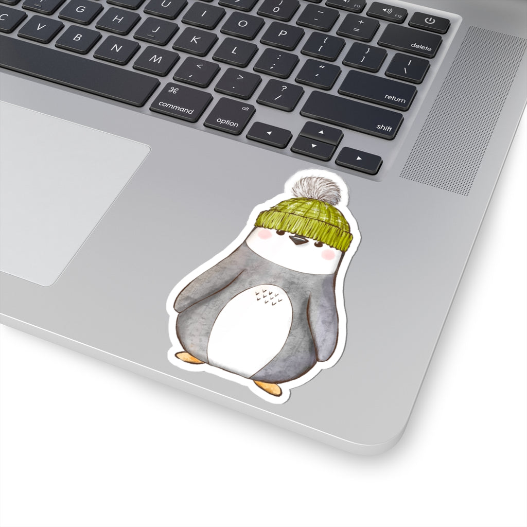Penguin Sticker | Green Stocking Cap | Cozy Christmas Vinyl Decal | Festive Holiday Penguin Design