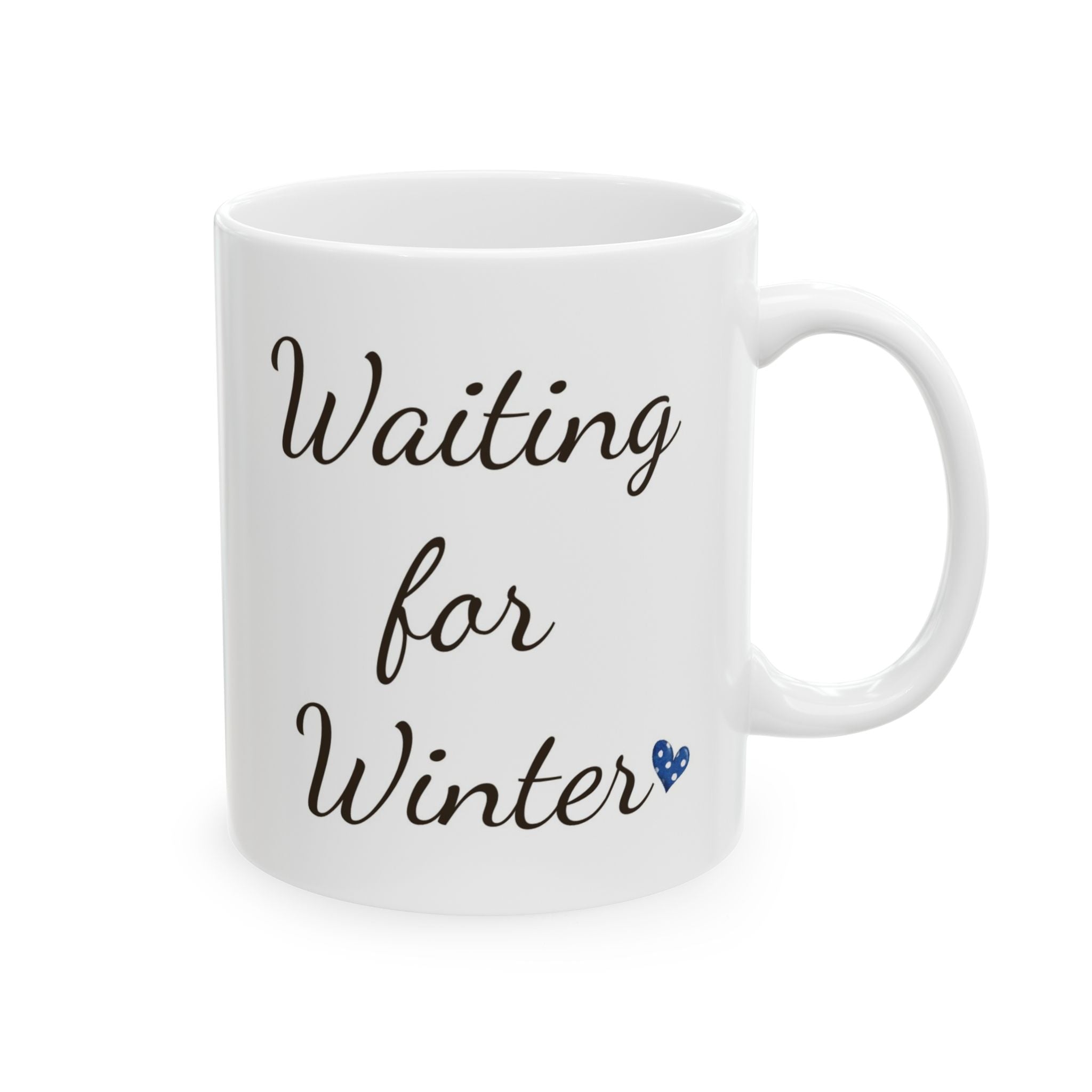 Waiting for Winter Mug | Blue Heart Winter Coffee Cup | Cozy Seasonal Ceramic Mug