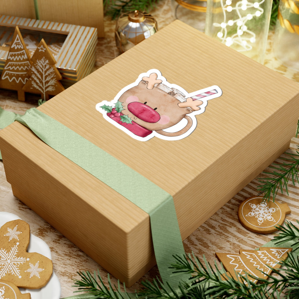 Reindeer Mug Sticker | Cozy Christmas Vinyl Sticker | Festive Holiday Cup Design Decal