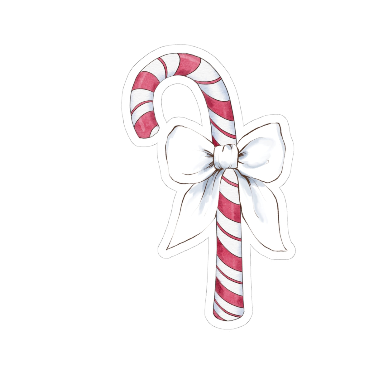 Candy Cane Sticker | White Bow | Cozy Christmas Vinyl Decal | Festive Holiday Design
