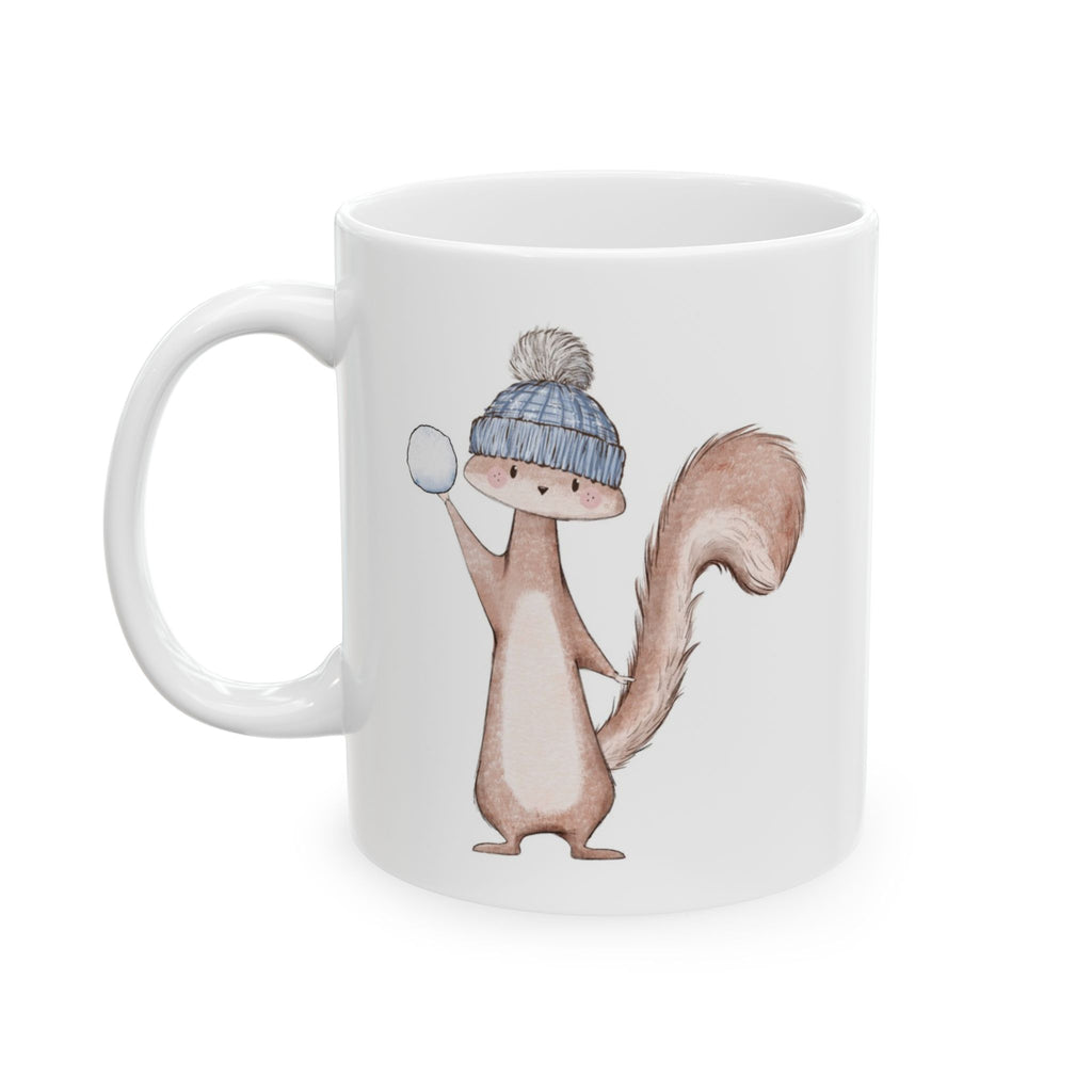 Funny Squirrel Hot Cocoa Mug | Silly Snowball Throwing Squirrel | Winter Coffee Cup with Cocoa Recipe
