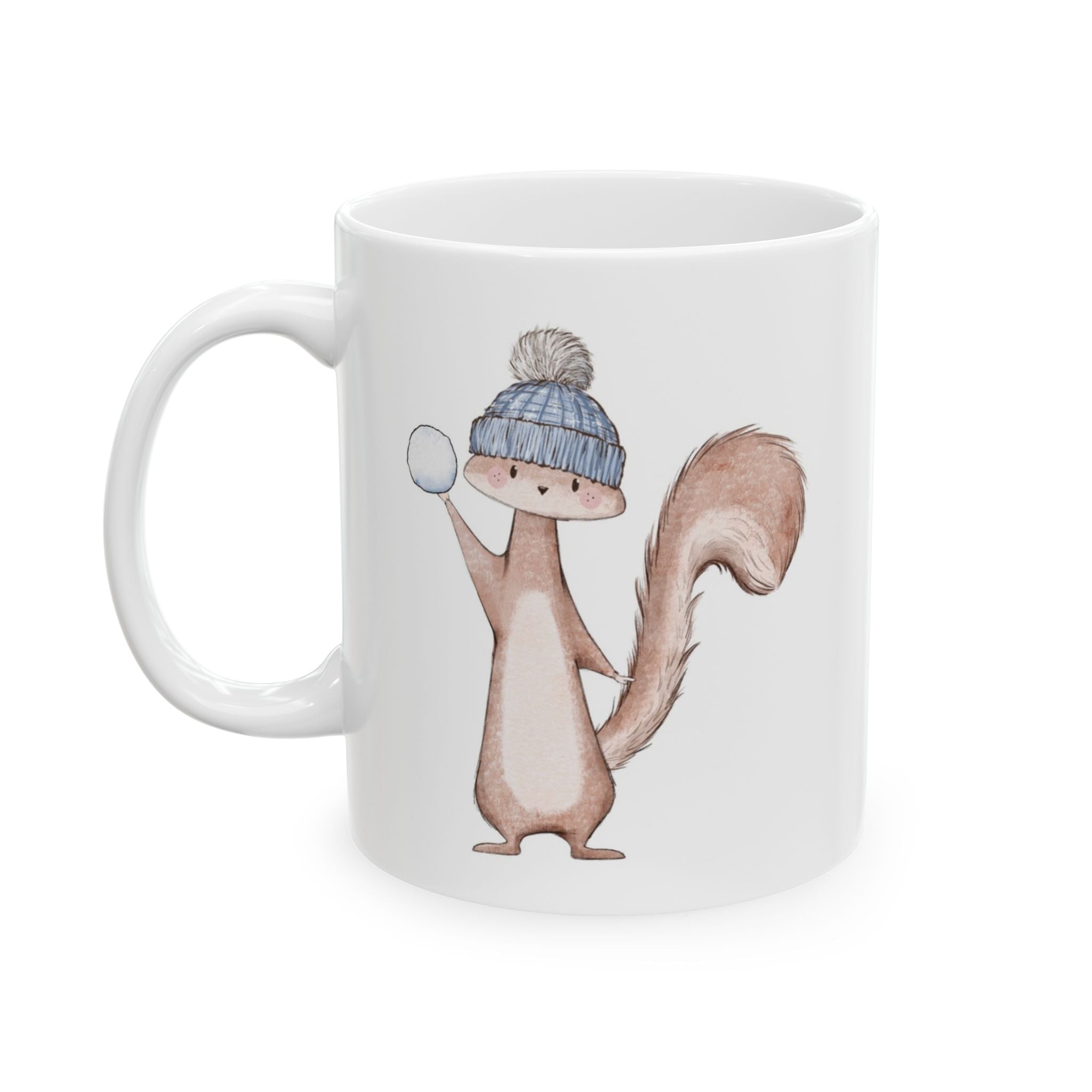 Funny Squirrel Hot Cocoa Mug | Silly Snowball Throwing Squirrel | Winter Coffee Cup with Cocoa Recipe