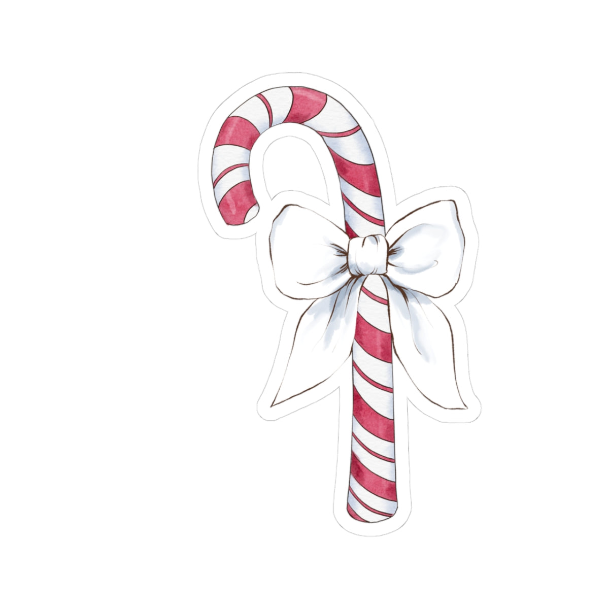 Candy Cane Sticker | White Bow | Cozy Christmas Vinyl Decal | Festive Holiday Design