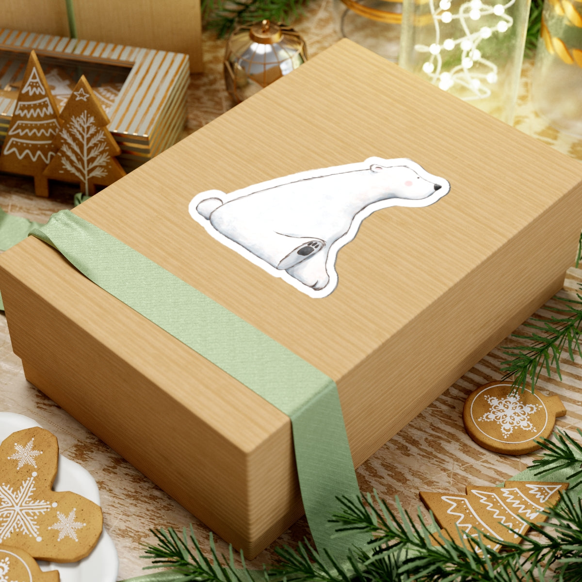 Polar Bear Sticker | Side View Sitting Looking Up | Cozy Winter Vinyl Decal | Festive Holiday Design
