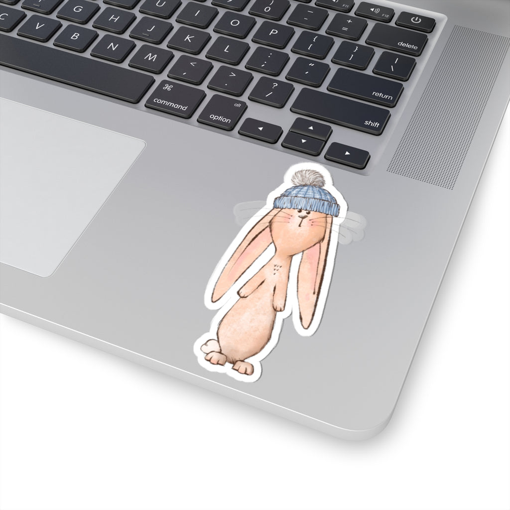 Bunny Sticker | Blue Stocking Cap | Cozy Christmas Vinyl Decal | Festive Holiday Bunny Design