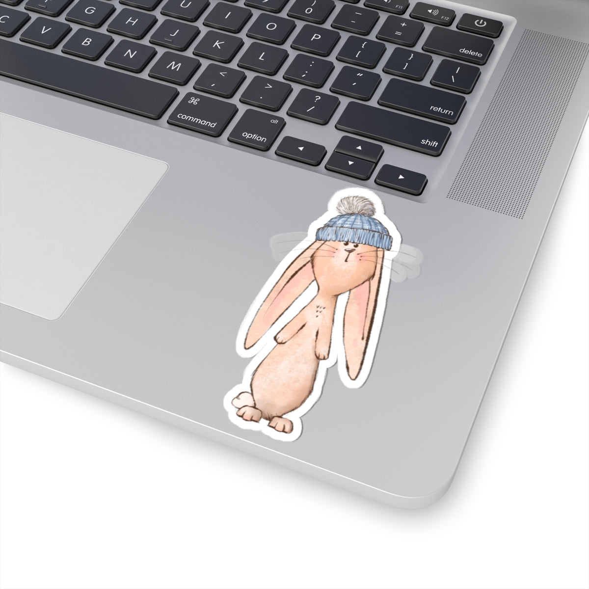 Bunny Sticker | Blue Stocking Cap | Cozy Christmas Vinyl Decal | Festive Holiday Bunny Design