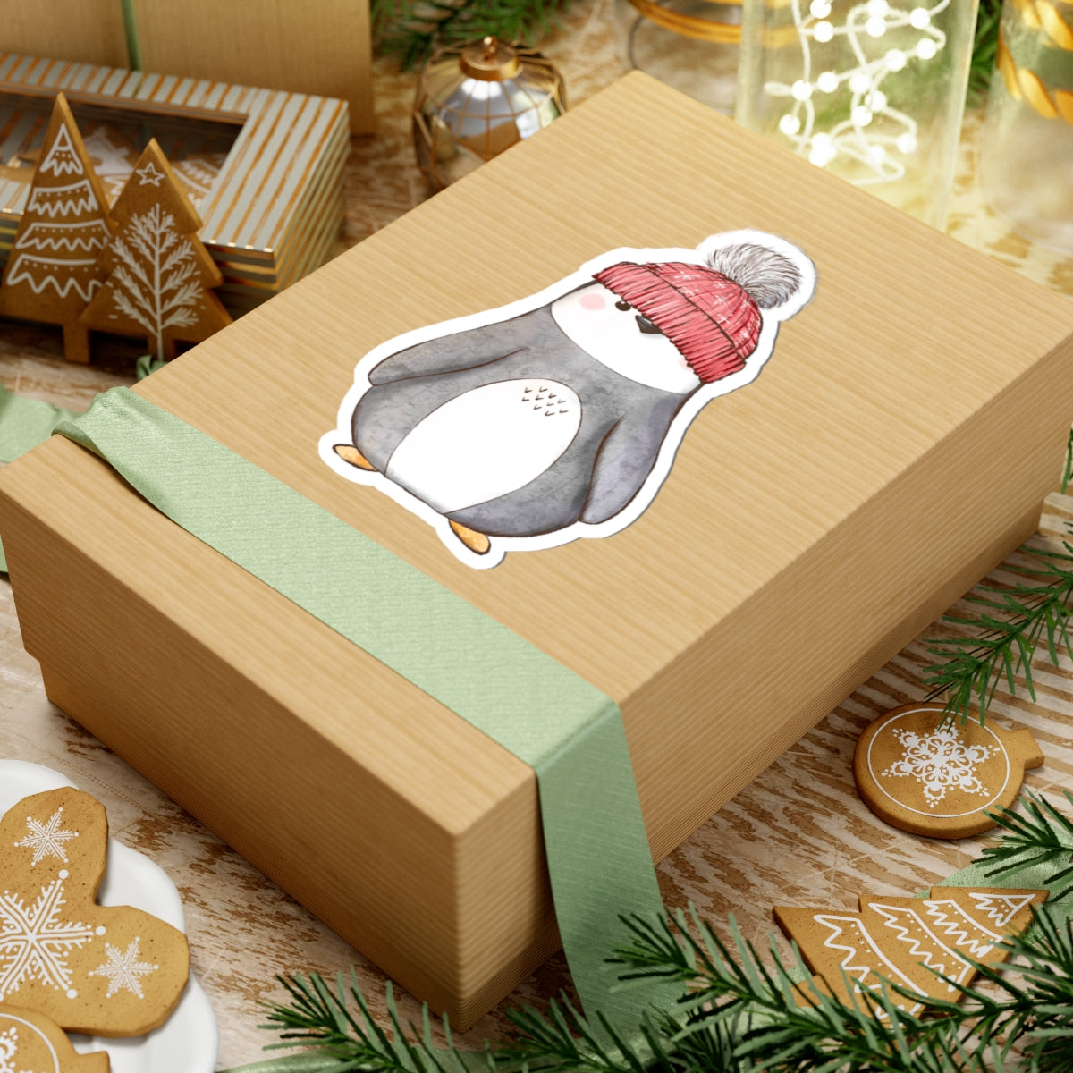 Penguin Sticker | Red Stocking Cap | Cozy Christmas Vinyl Decal | Festive Holiday Penguin Design