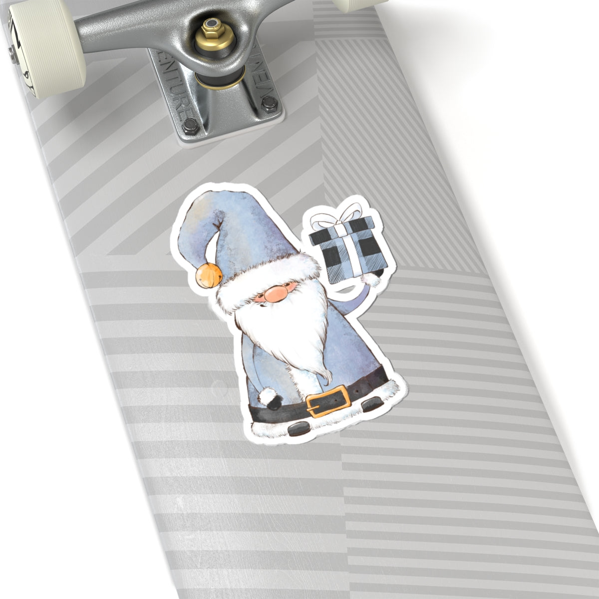 Blue Santa Claus Sticker | Cozy Christmas Vinyl Decal | Festive Holiday Santa Holding Gift Design