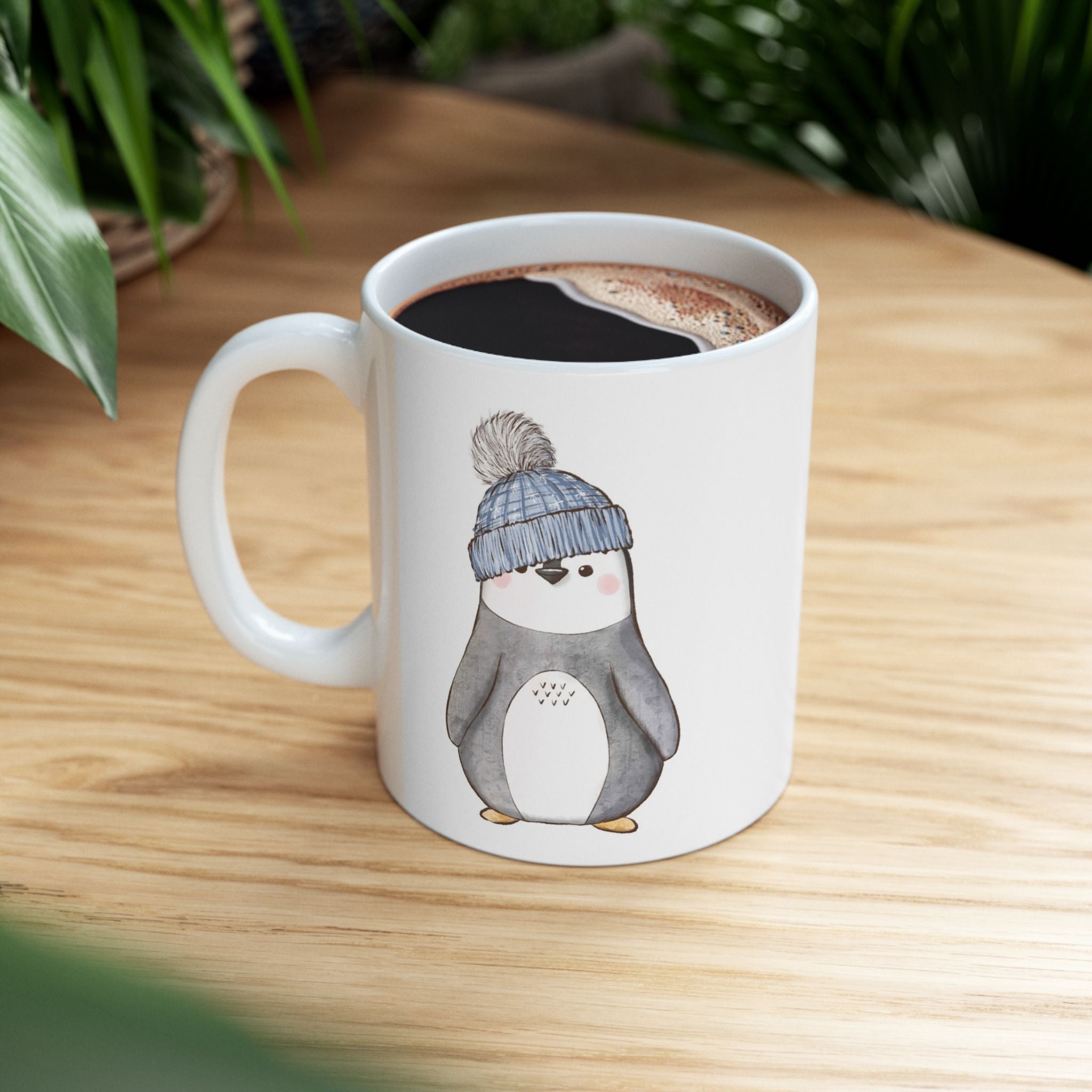 Penguin Mug with Stocking Cap | Cozy Christmas Coffee Cup with Hot Cocoa Recipe | Holiday Ceramic Mug