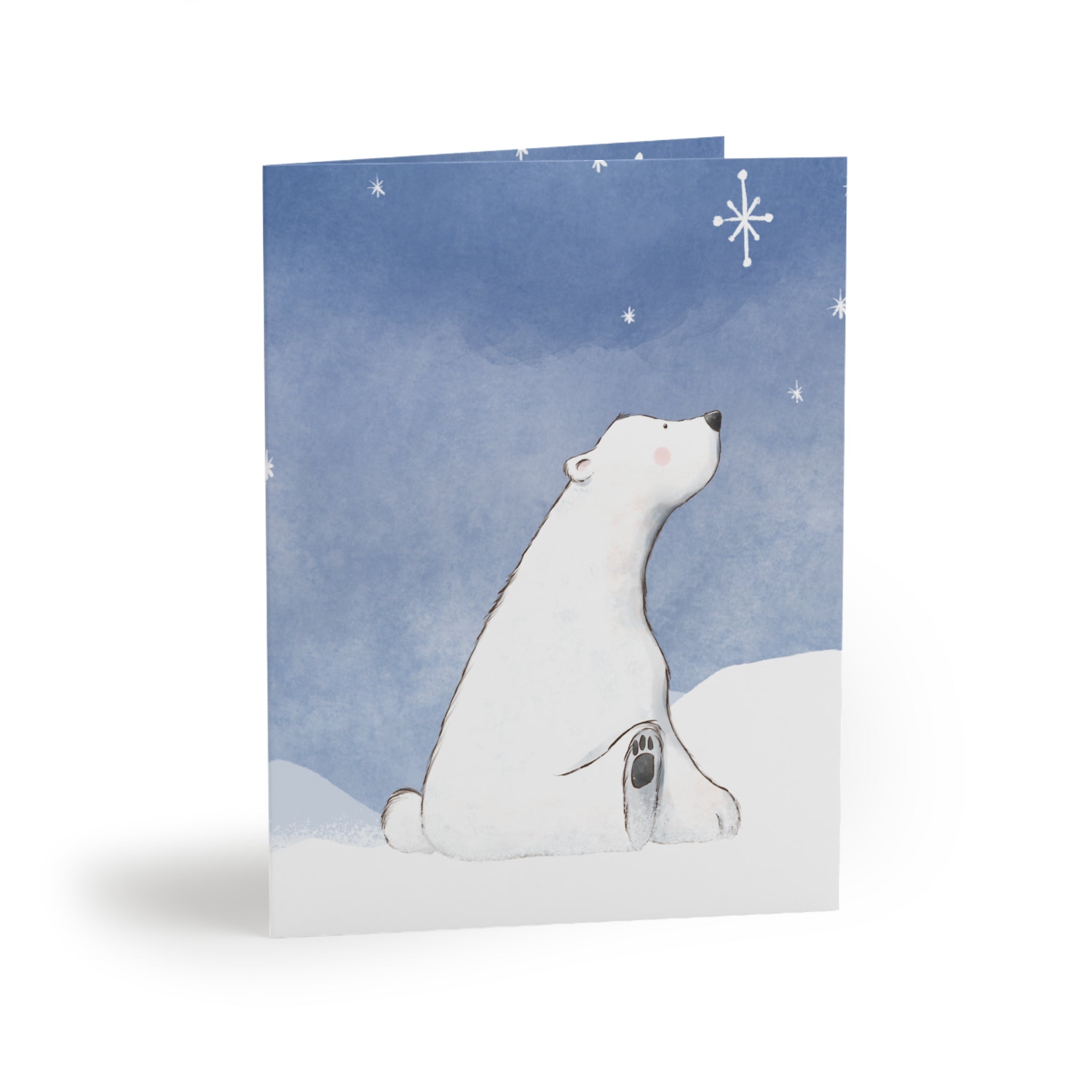 Polar Bear Under the Stars Greeting Card | ‘Peace on Earth’ Christmas Card | Cozy Winter Holiday Card