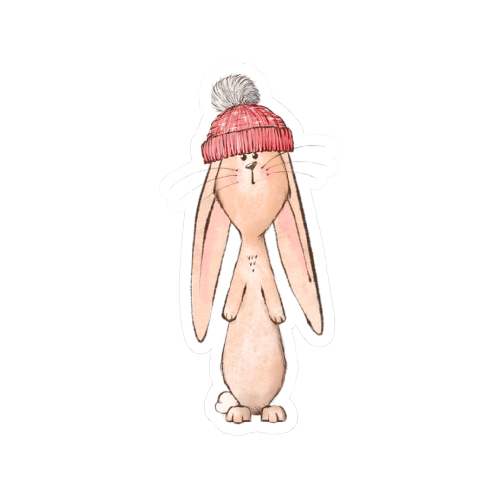 Bunny Sticker | Red Stocking Cap | Cozy Christmas Vinyl Decal | Festive Holiday Bunny Design