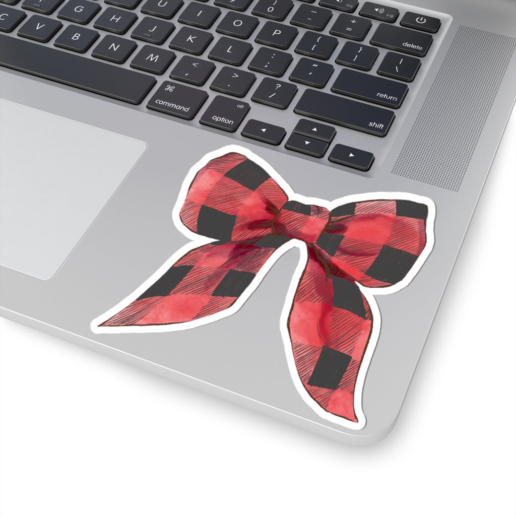 Bow Sticker | Red Buffalo Plaid | Cozy Christmas Vinyl Decal | Festive Holiday Design