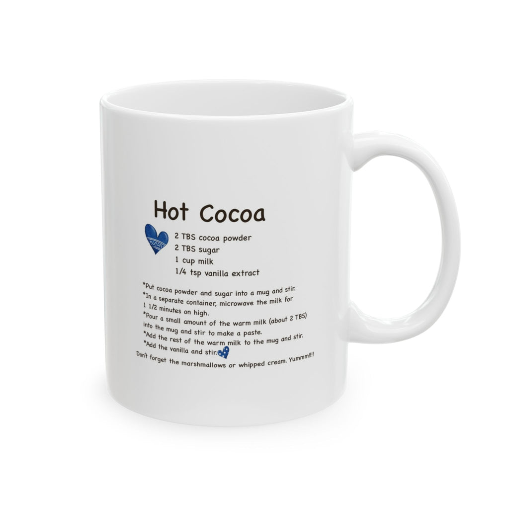 Bunny Looking at Blue Snowflake Hot Cocoa Recipe Mug | Cozy Christmas Ceramic Cup | Winter Holiday Drinkware