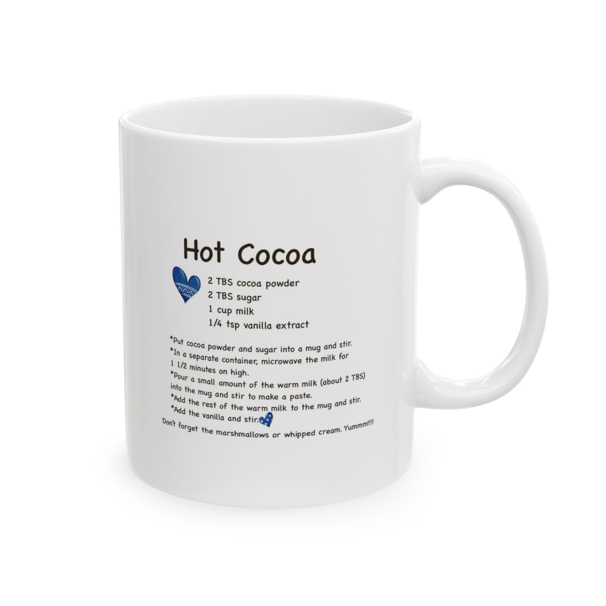 Bunny Looking at Blue Snowflake Hot Cocoa Recipe Mug | Cozy Christmas Ceramic Cup | Winter Holiday Drinkware