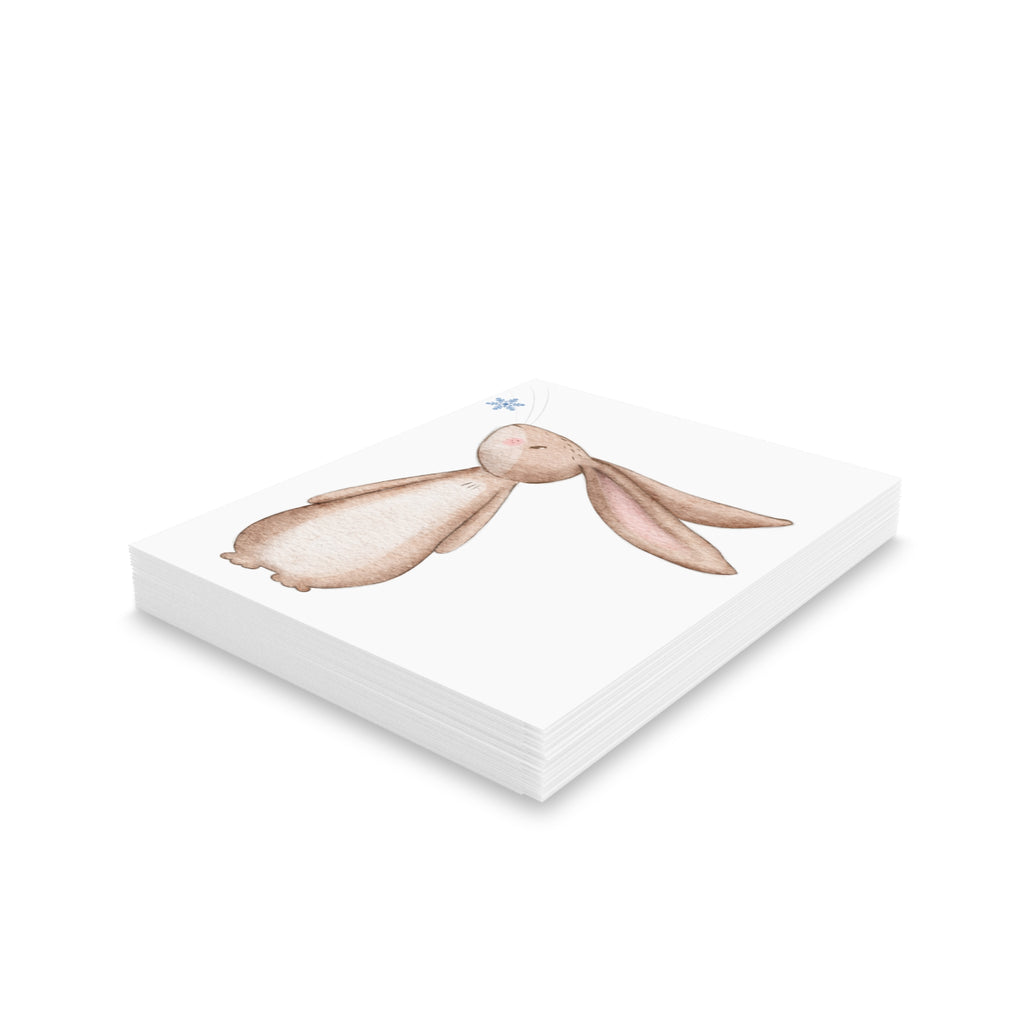 Bunny Looking at Snowflake Greeting Card | Cozy Winter Christmas Card | Woodland Holiday Design