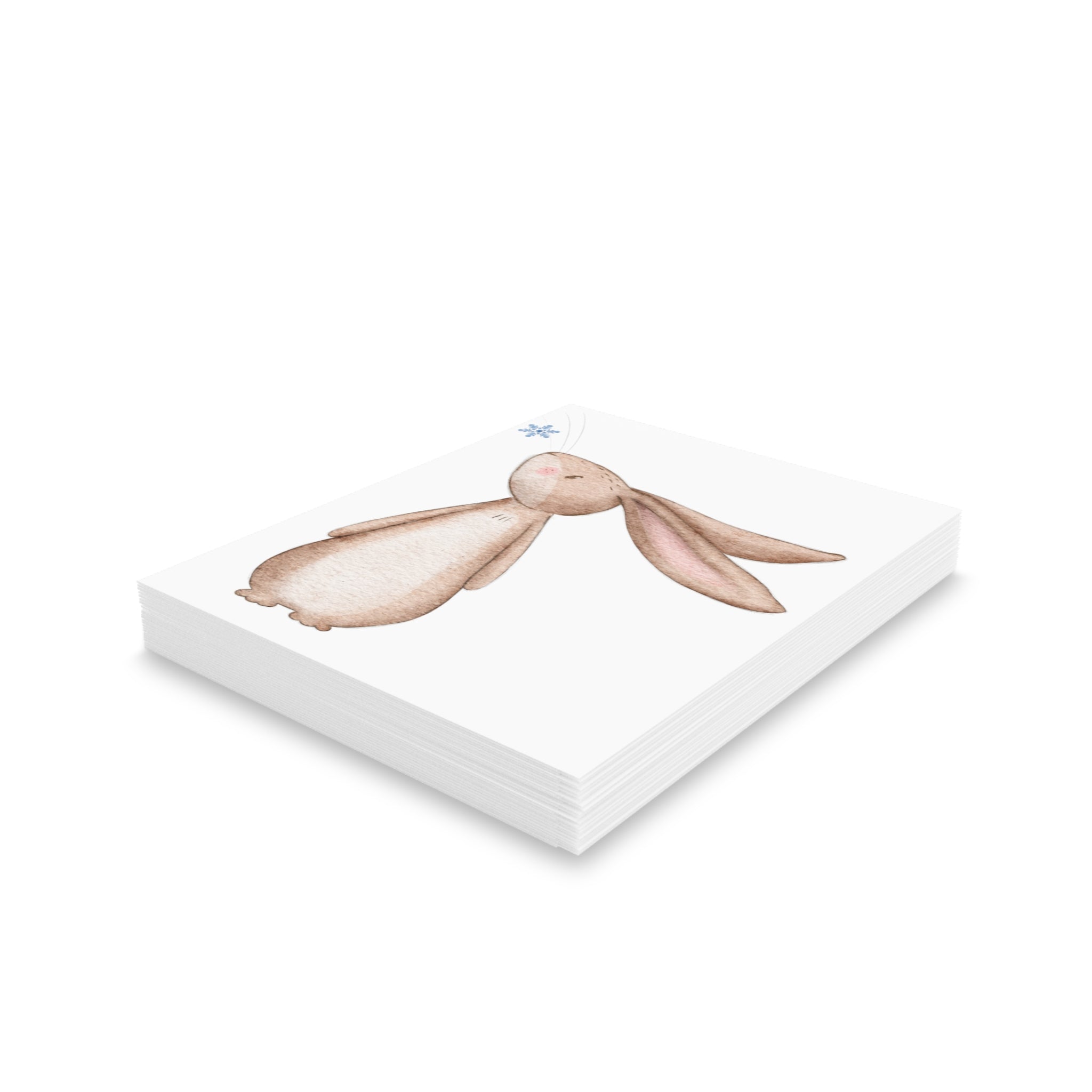 Bunny Looking at Snowflake Greeting Card | Cozy Winter Christmas Card | Woodland Holiday Design