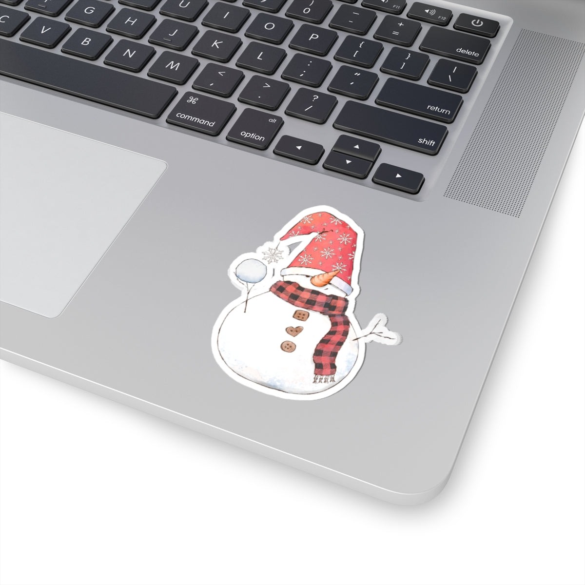 Snowman Sticker | Cozy Winter Vinyl Decal | Snowball Throwing Snowman with Red Hat & Buffalo Plaid Scarf