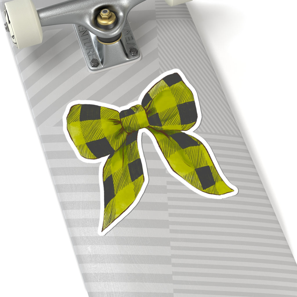 Bow Sticker | Green Buffalo Plaid | Cozy Christmas Vinyl Decal | Festive Holiday Design
