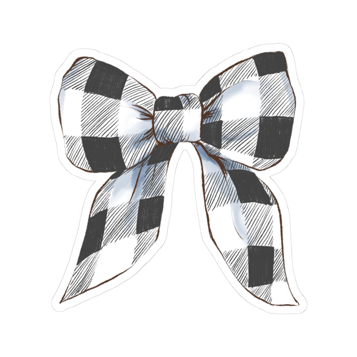 Bow Sticker | White Buffalo Plaid | Cozy Christmas Vinyl Decal | Festive Holiday Design