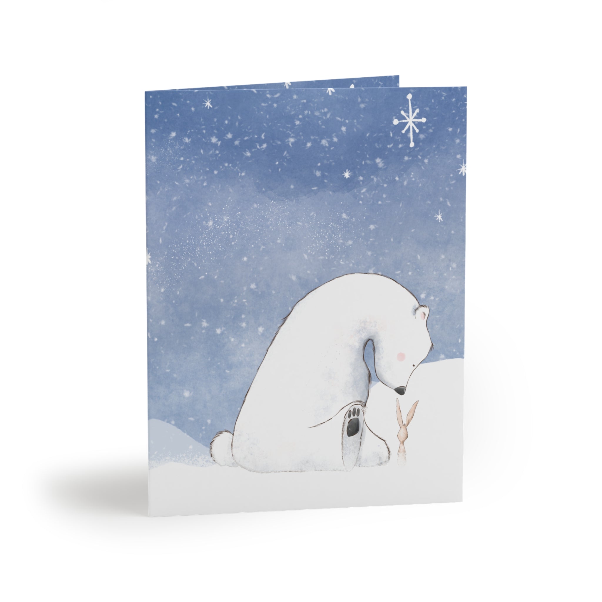 Polar Bear and Bunny Greeting Card | Peace On Earth Christmas Card | Cozy Winter Woodland Holiday Card
