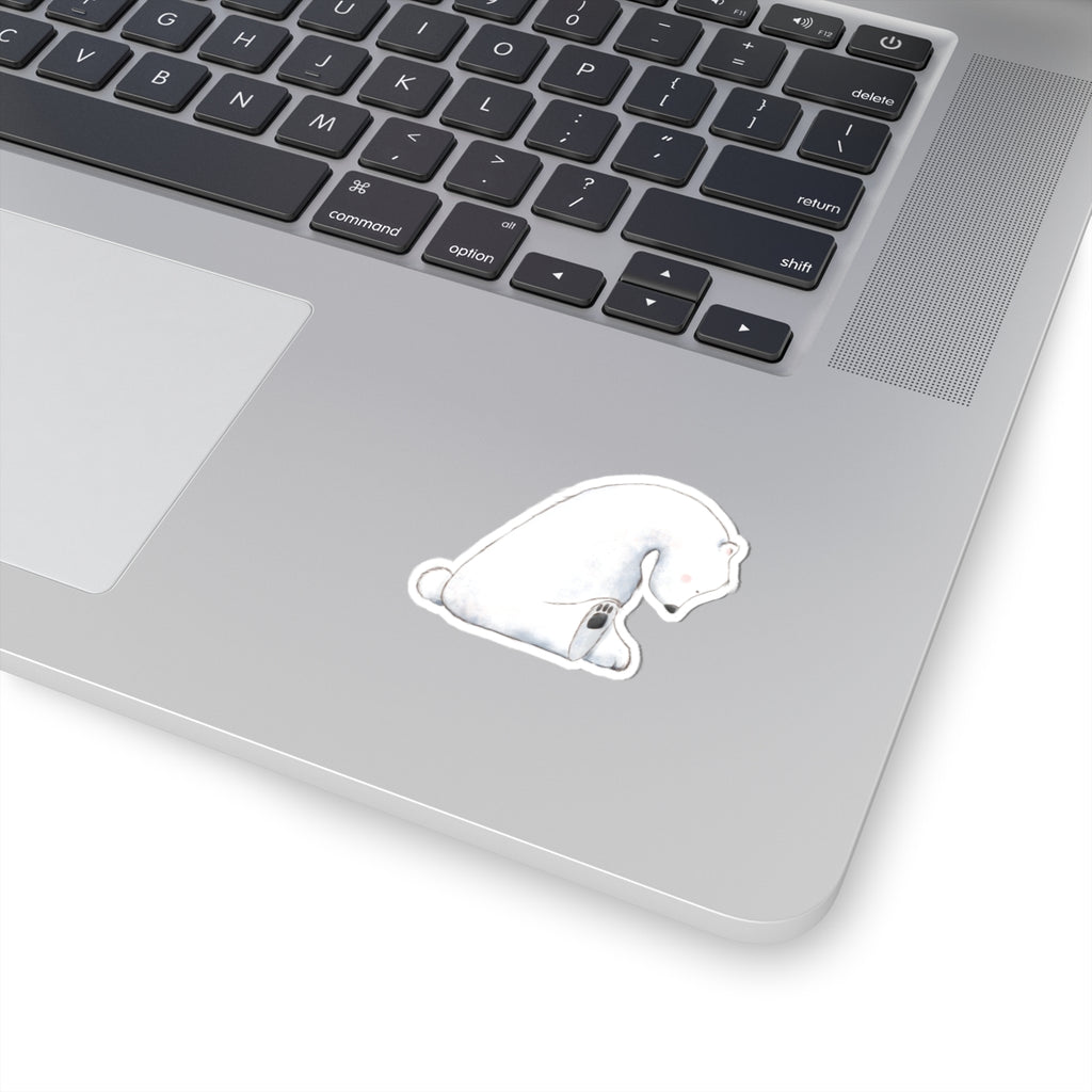 Polar Bear Sticker | Side View Sitting Looking Down | Cozy Winter Vinyl Decal | Festive Holiday Design