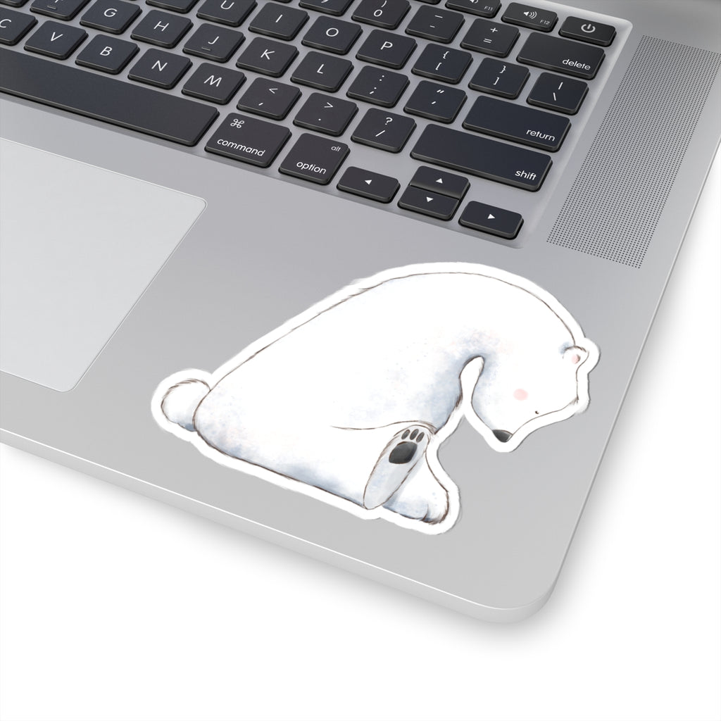 Polar Bear Sticker | Side View Sitting Looking Down | Cozy Winter Vinyl Decal | Festive Holiday Design