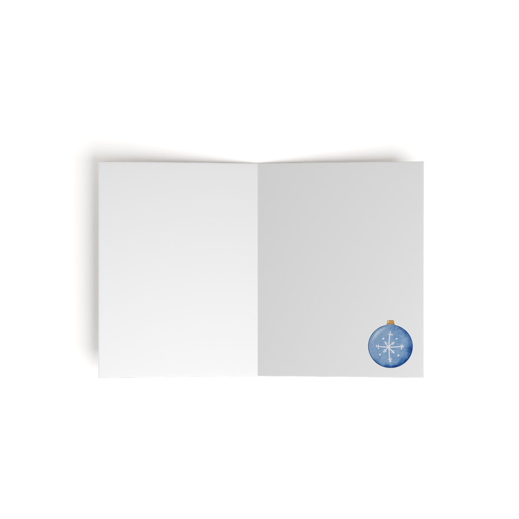 Bunny Napping on Ornament Greeting Card | Cozy Christmas Card | Woodland Winter Holiday Design