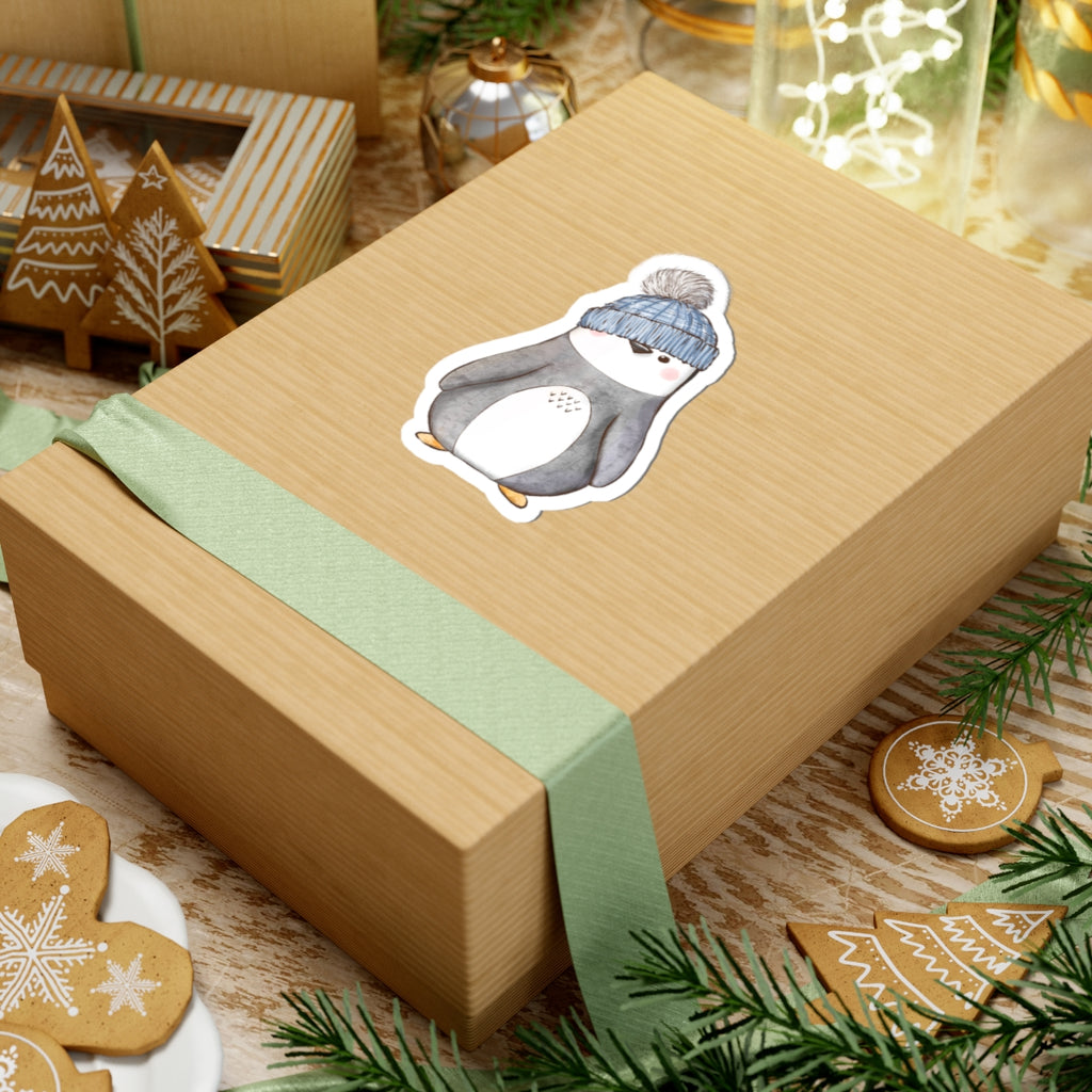 Penguin Sticker | Blue Stocking Cap | Cozy Christmas Vinyl Decal | Festive Holiday Penguin Design