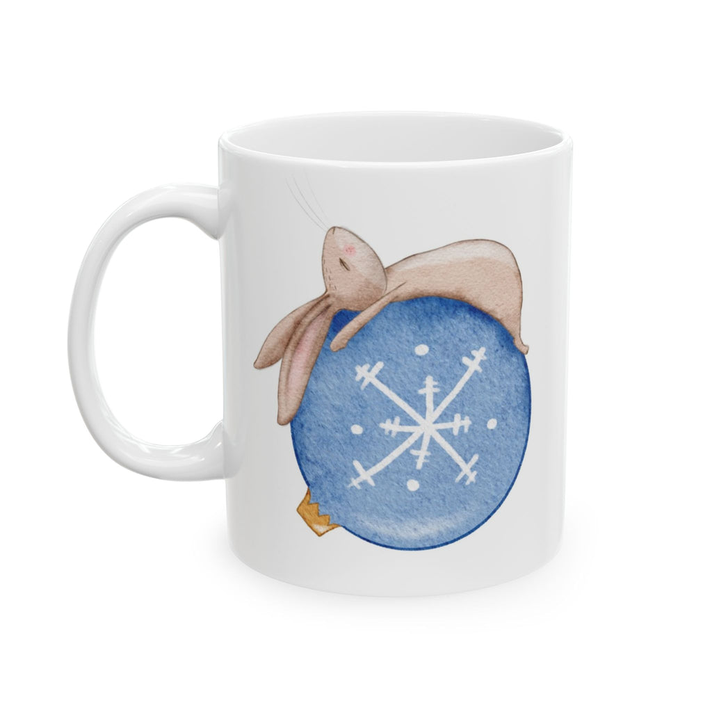 Bunny Napping on Ornament Hot Cocoa Recipe Mug | Cozy Christmas Ceramic Cup | Winter Holiday Drinkware