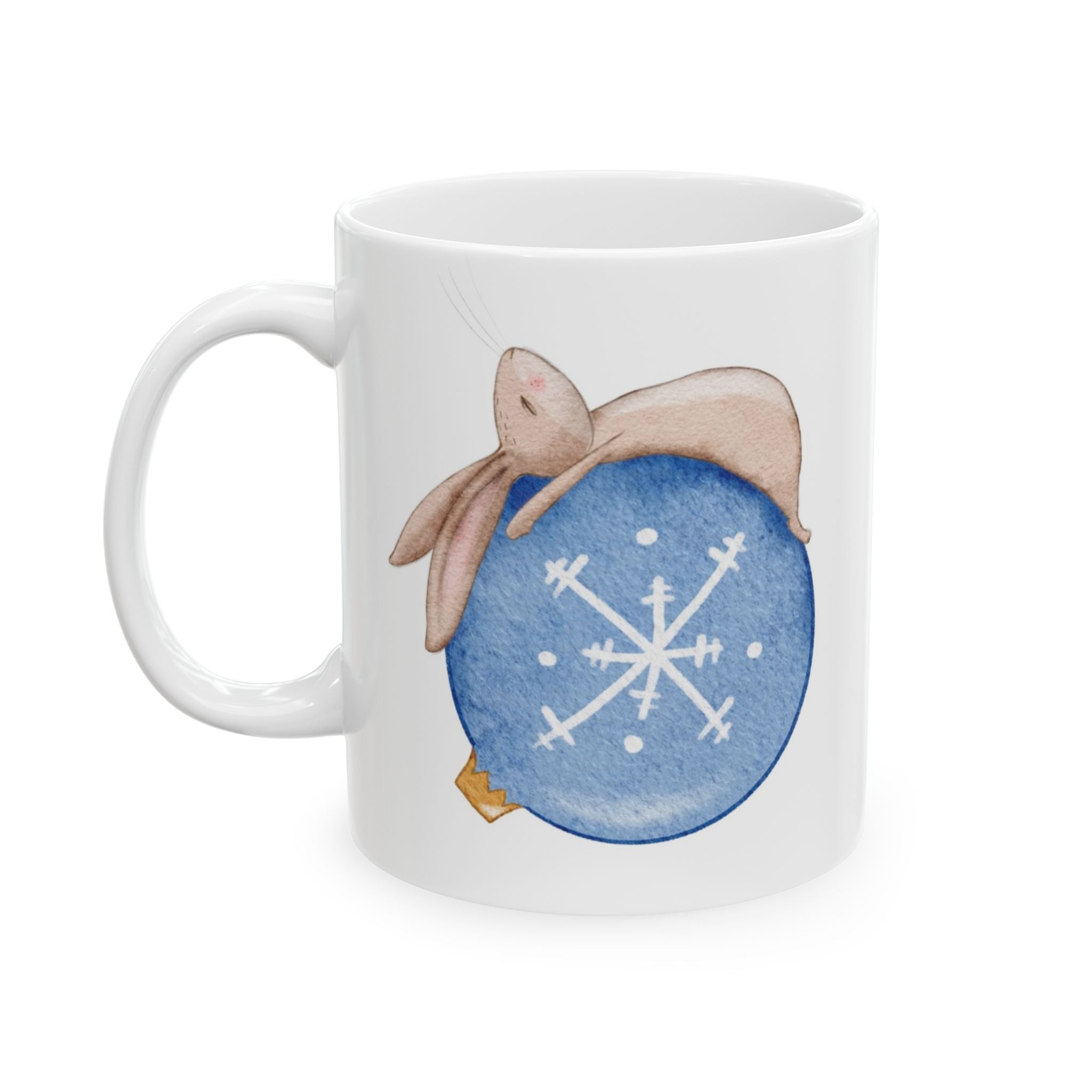 Bunny Napping on Ornament Hot Cocoa Recipe Mug | Cozy Christmas Ceramic Cup | Winter Holiday Drinkware