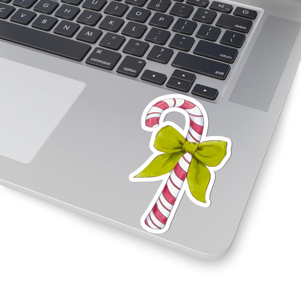 Candy Cane Sticker | Green Bow | Cozy Christmas Vinyl Decal | Festive Holiday Design