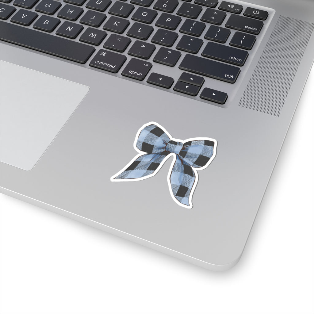 Bow Sticker | Blue Buffalo Plaid | Cozy Christmas Vinyl Decal | Festive Holiday Design