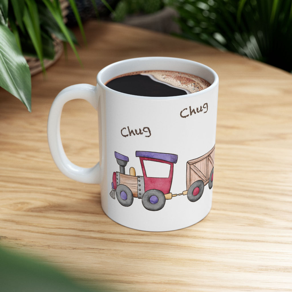 Christmas Train Mug | ‘Chug, Chug, Chug!’ Holiday Coffee Cup | Festive Ceramic Winter Mug
